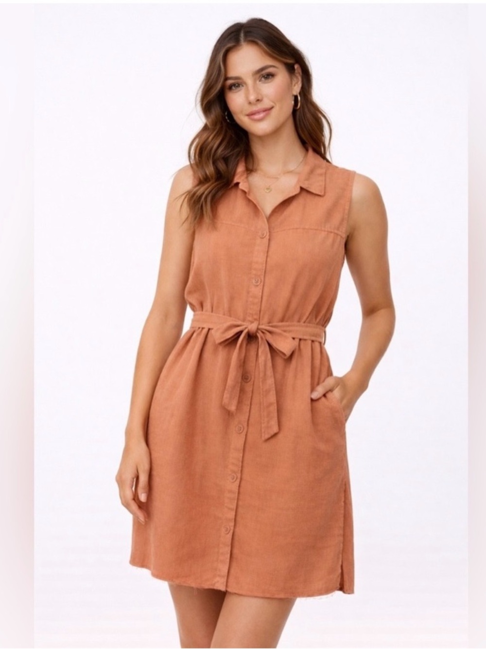 Anthropology cloth & stone Sleeveless Button-Front Mini Dress in Rust
